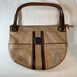 Stone Mountain Beige & Brown Faux Leather Purse W/ 4 Outside Pockets Inside Zip